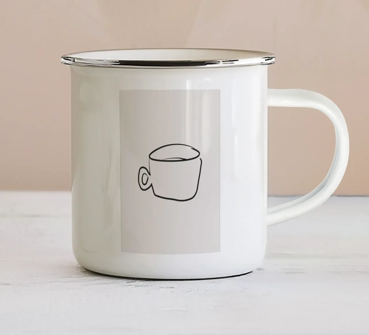 Tazza da caffè organica minimalista con linea nera su sfondo beige tazza in smalto da This Wild Soul - Illustration