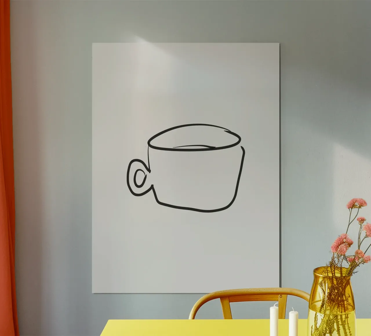 Minimalistische Organic Black Line Art Koffiemok Kopje op Beige poster met aluminium frame van This Wild Soul - Illustration