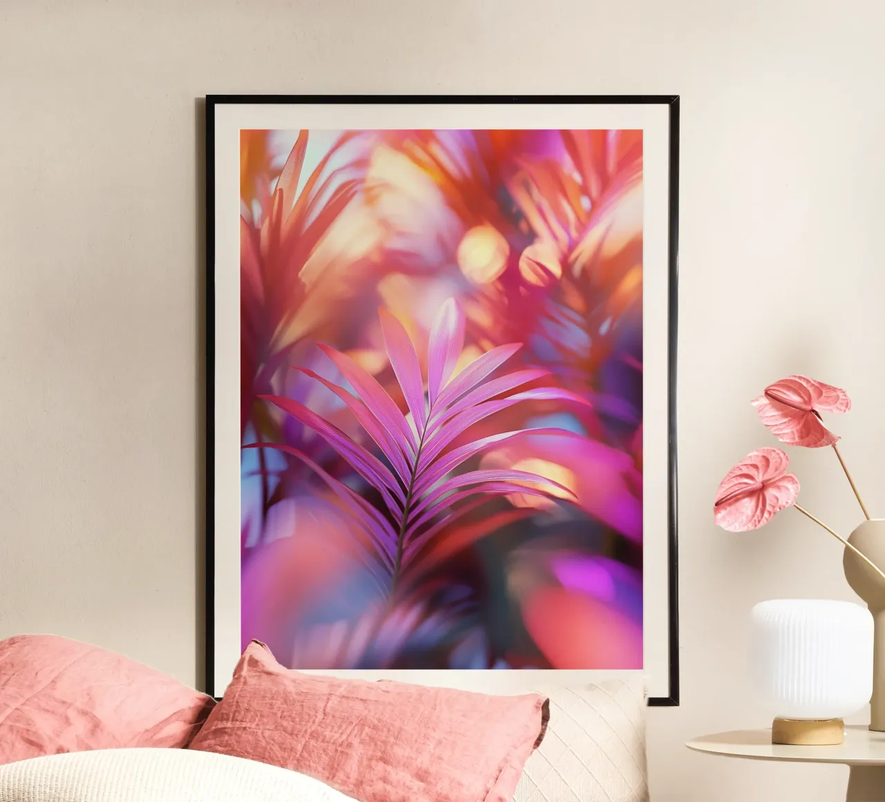 Foglie di palma in un gioco di luci poster da Carinaprint