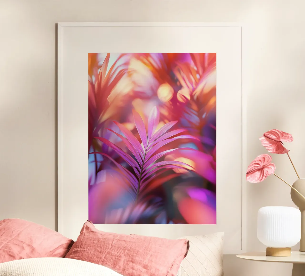 Foglie di palma in un gioco di luci poster da Carinaprint