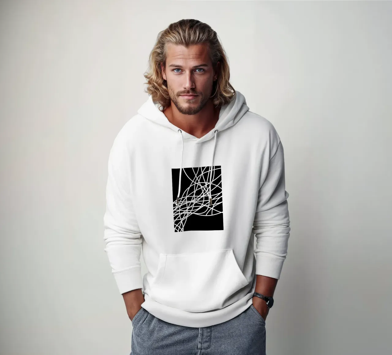 Linee bianche minimaliste felpa con cappuccio da MODERN NUANCE