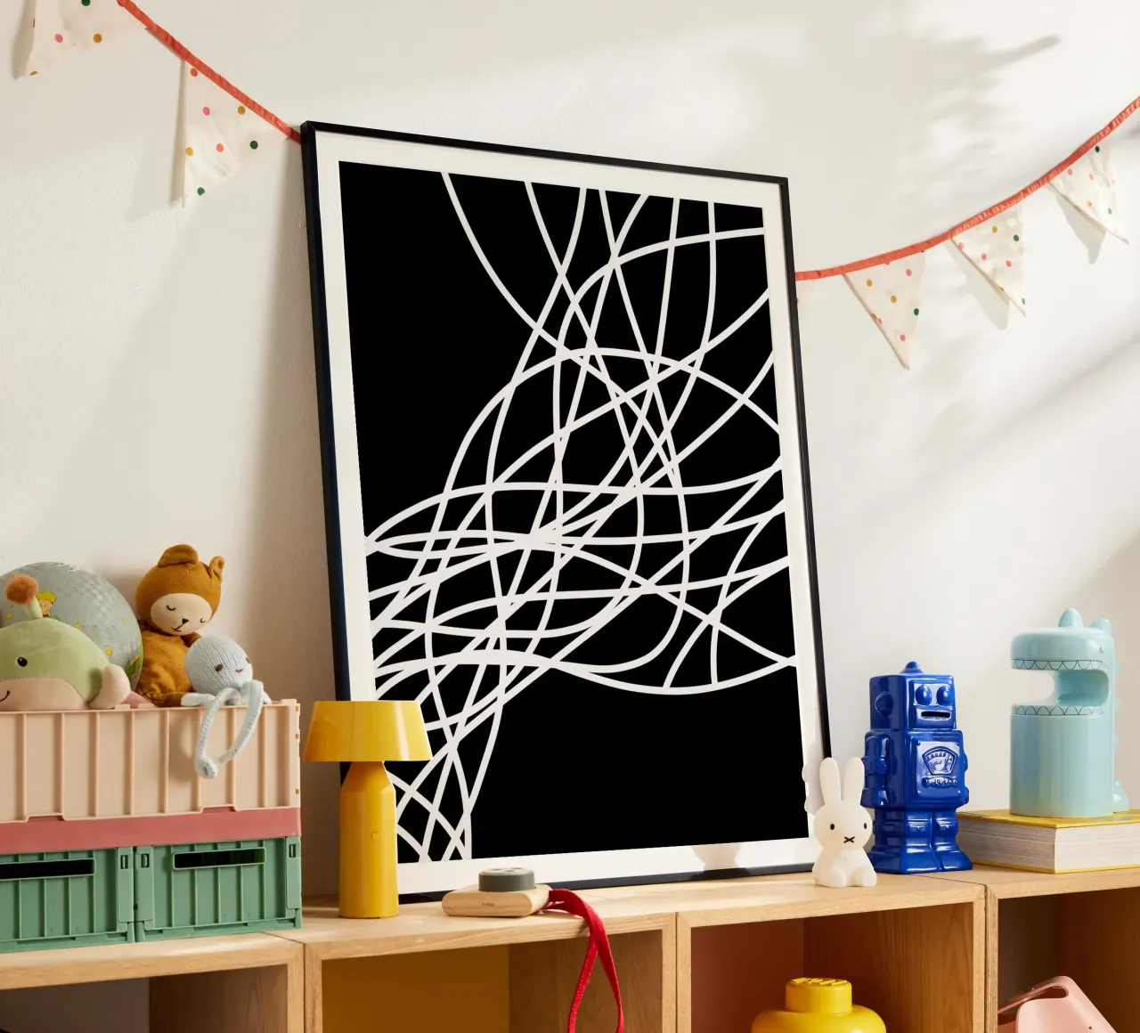 Linee bianche minimaliste poster con telaio in alluminio da MODERN NUANCE