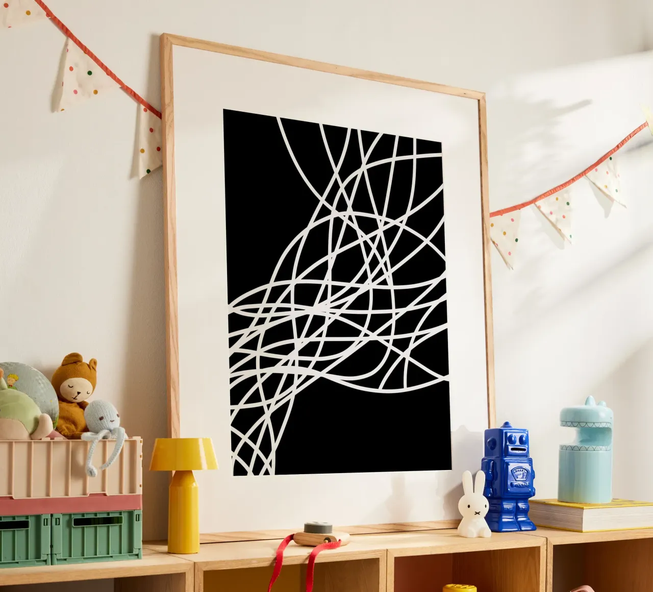 Linee bianche minimaliste poster con telaio in alluminio da MODERN NUANCE