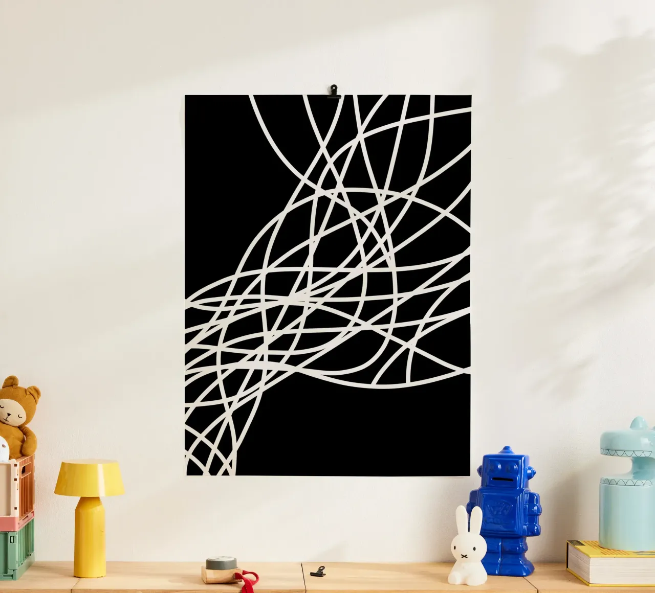 Linee bianche minimaliste poster con telaio in alluminio da MODERN NUANCE