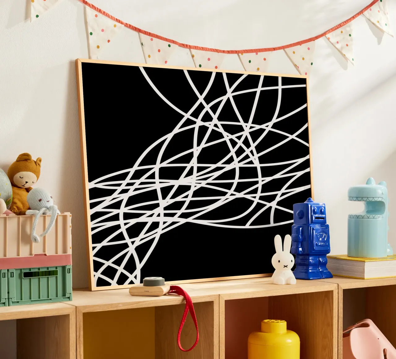 Linee bianche minimaliste poster con telaio in alluminio da MODERN NUANCE