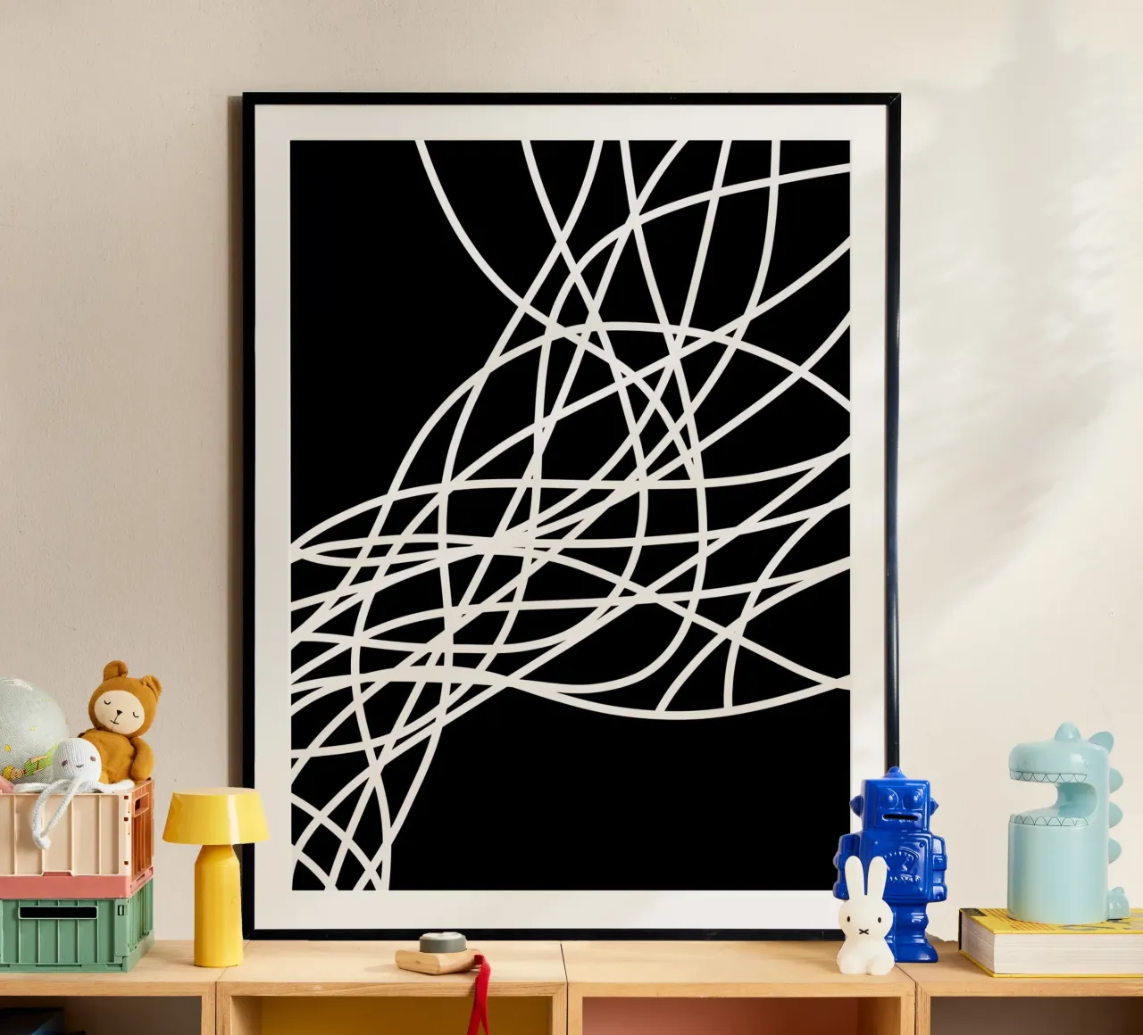 Linee bianche minimaliste poster con telaio in alluminio da MODERN NUANCE