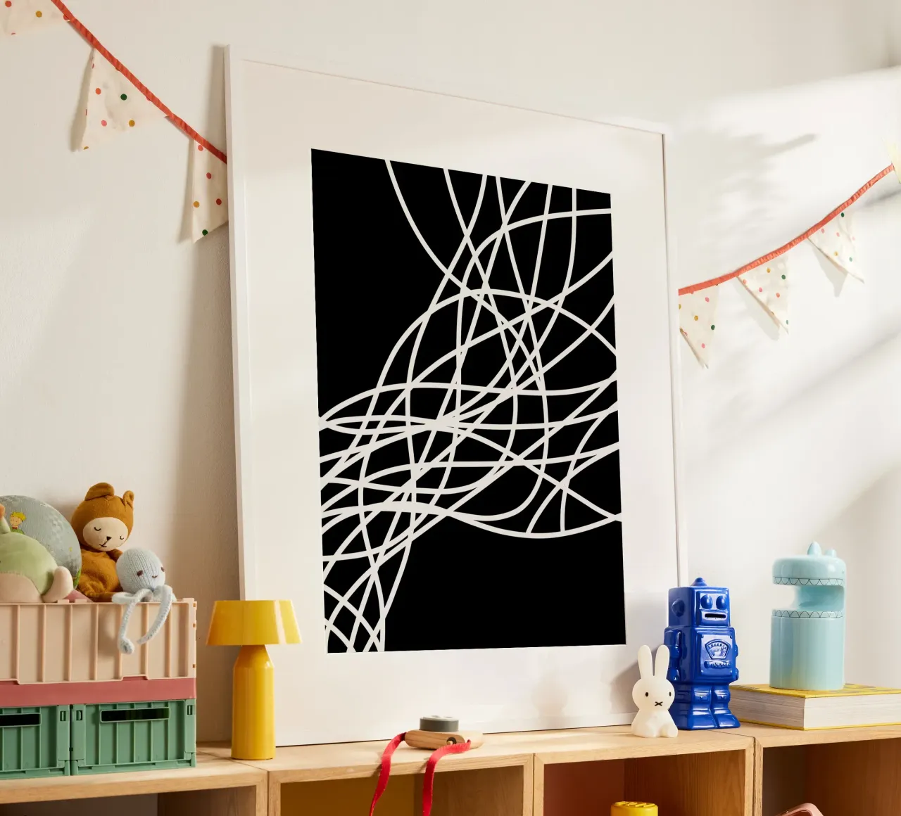 Linee bianche minimaliste poster con telaio in alluminio da MODERN NUANCE