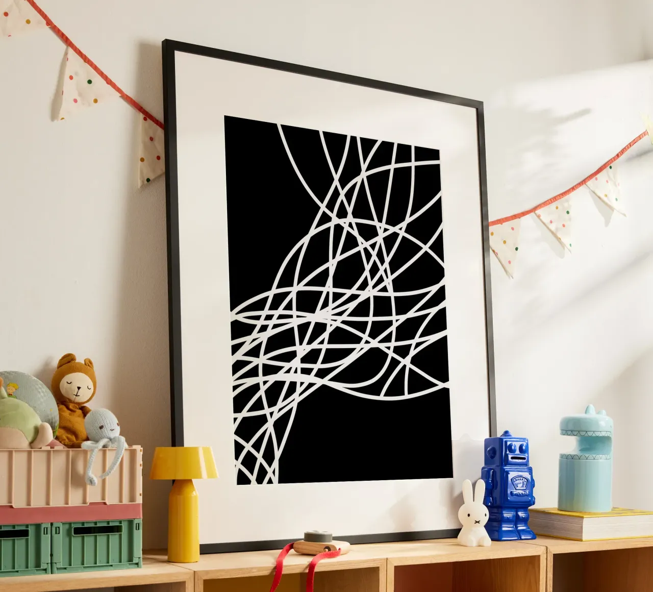 Linee bianche minimaliste poster con telaio in alluminio da MODERN NUANCE