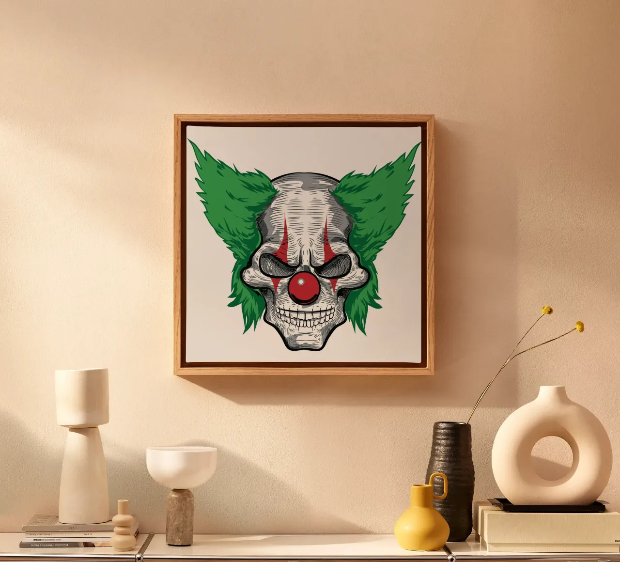 Clown Schedel Gezichtskunst canvas met Baklijst van nirwanaart