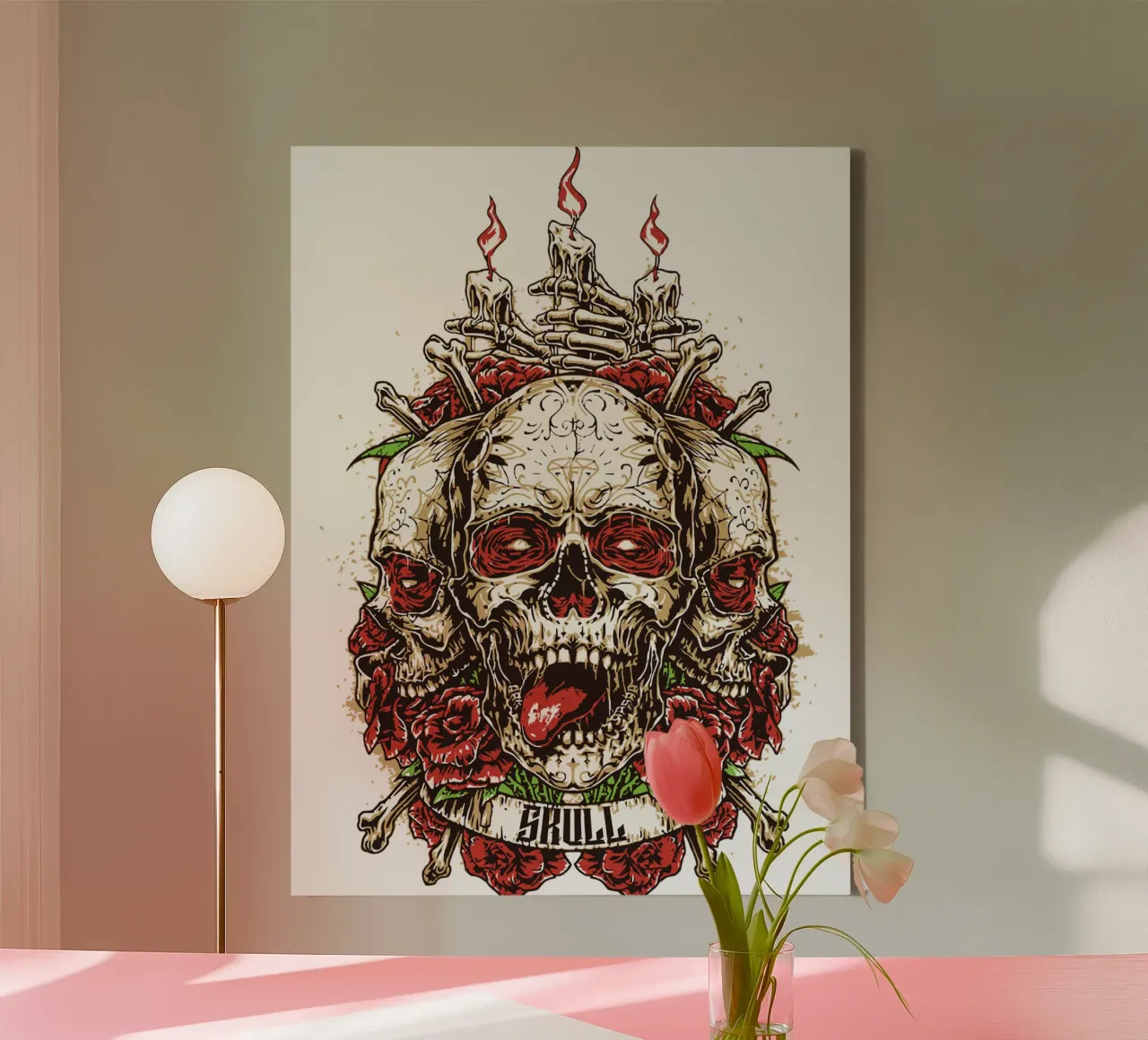 Schedel Hoofd Kunst Ontwerp canvas met Baklijst van nirwanaart