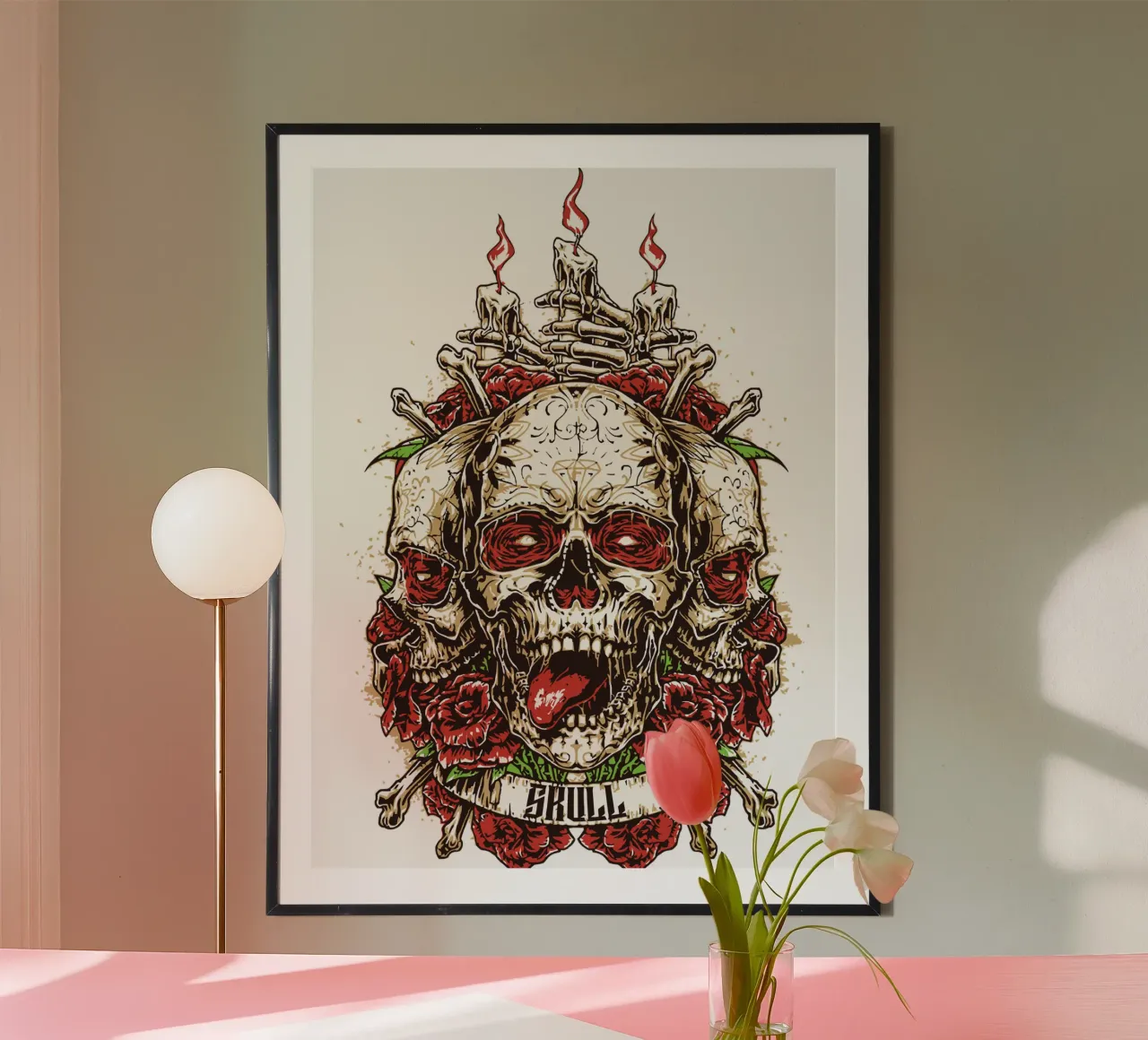 Testa di teschio Art Design poster con telaio in legno da nirwanaart