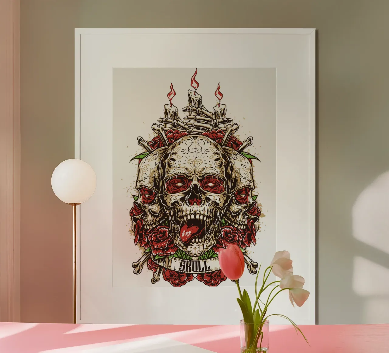Testa di teschio Art Design poster con telaio in legno da nirwanaart