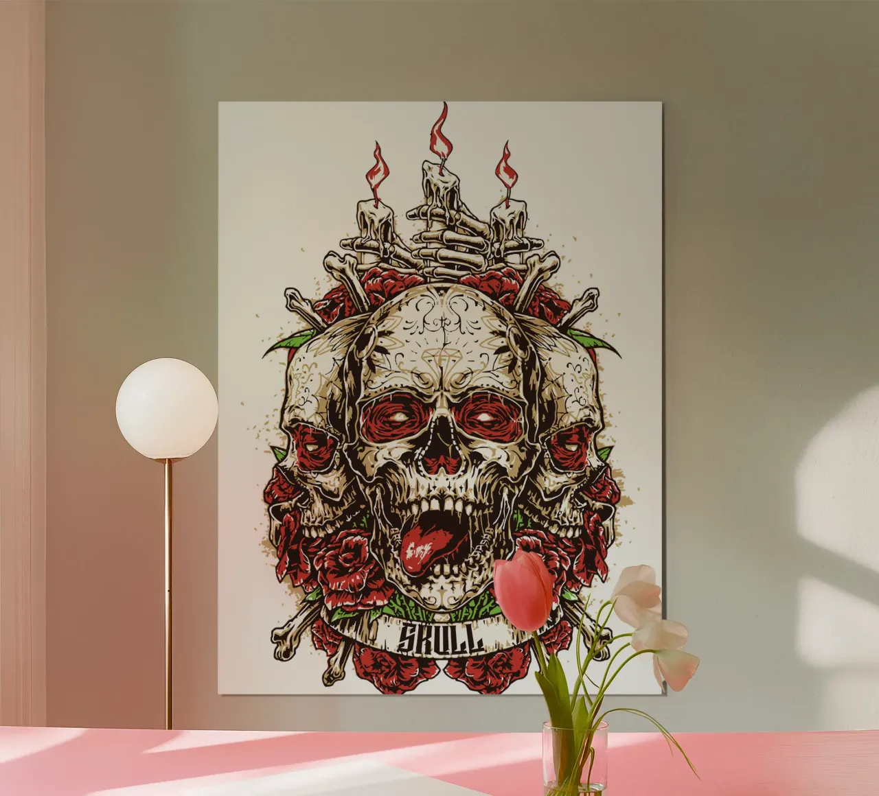 Testa di teschio Art Design poster con telaio in legno da nirwanaart