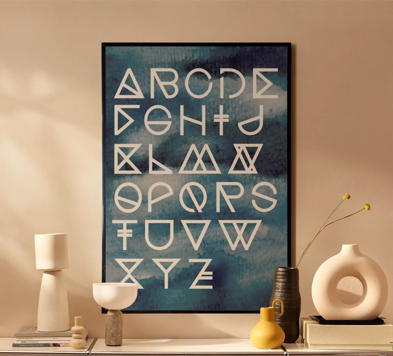Geometrical ABC - Ink Aquarelle poster con telaio in alluminio da Studio Nahili