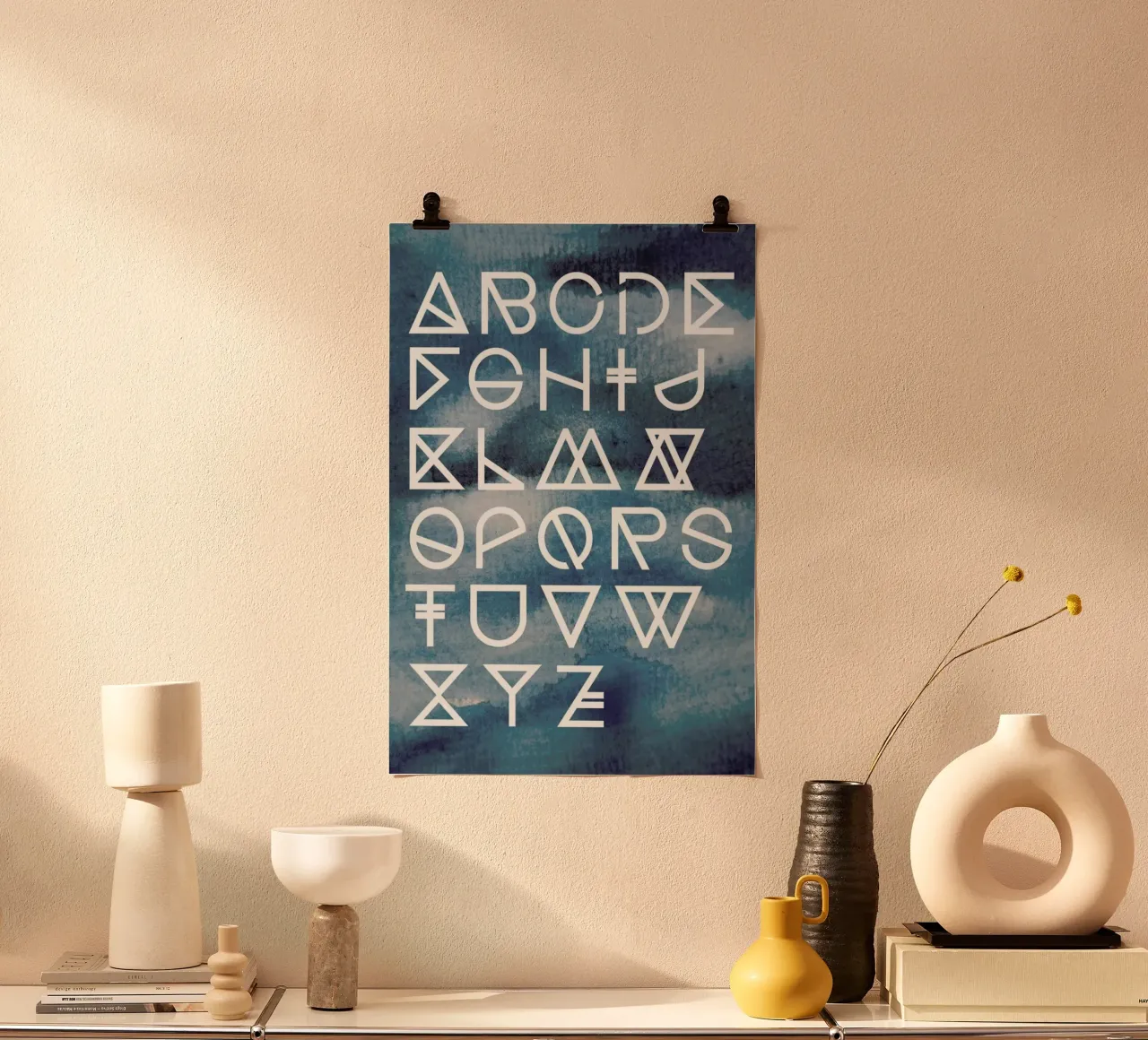 Geometrical ABC - Ink Aquarelle poster con telaio in alluminio da Studio Nahili