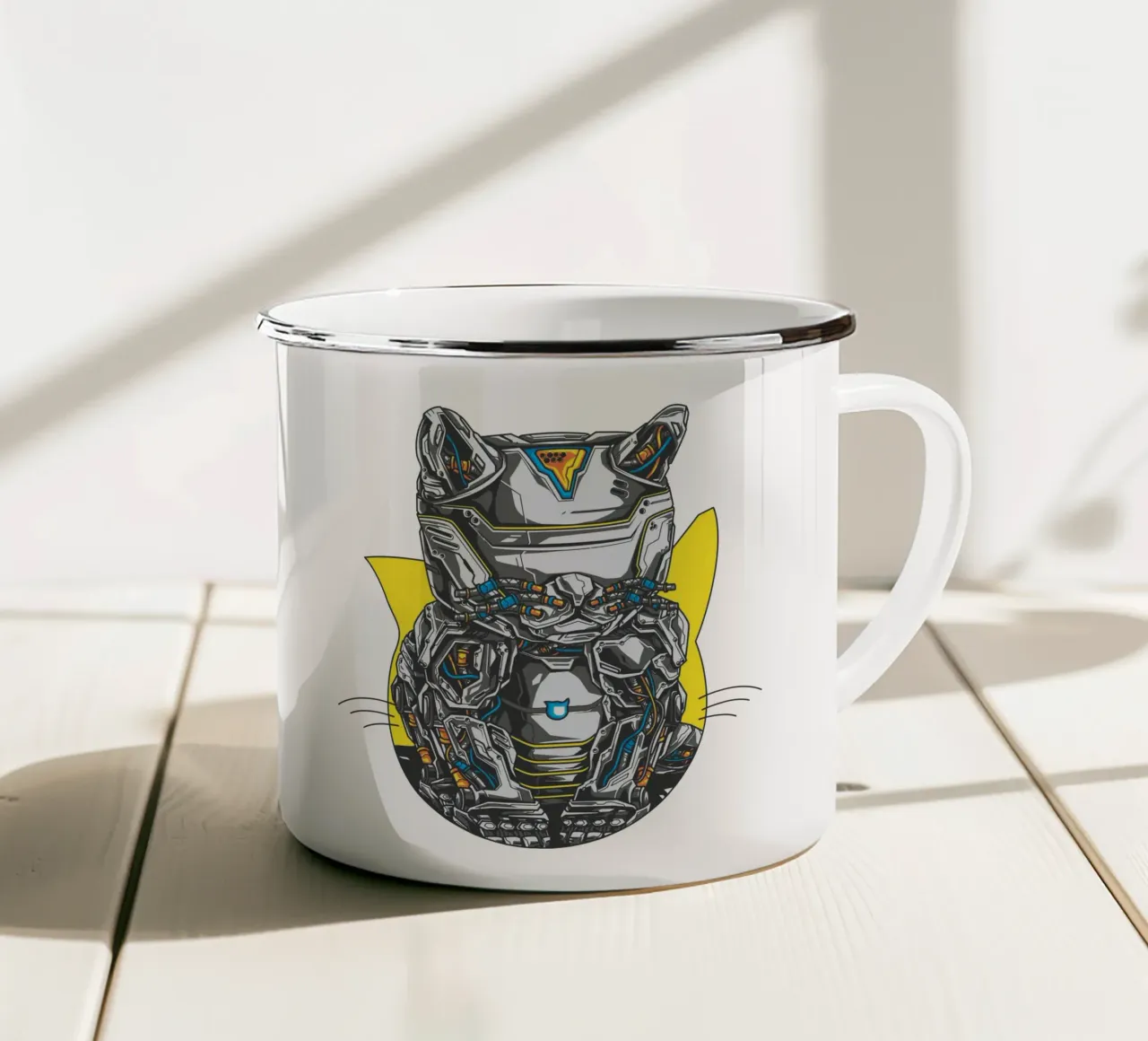 Robo Cat Kunstontwerp emaille mok van nirwanaart