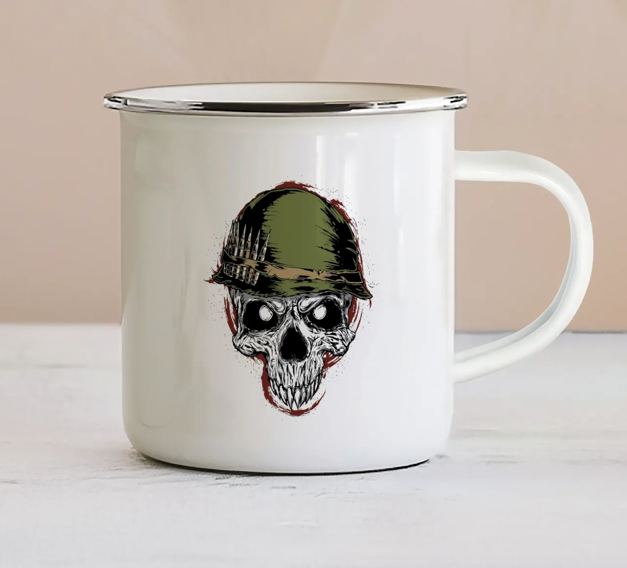 Testa di soldato Cranio Art Design tazza in smalto da nirwanaart