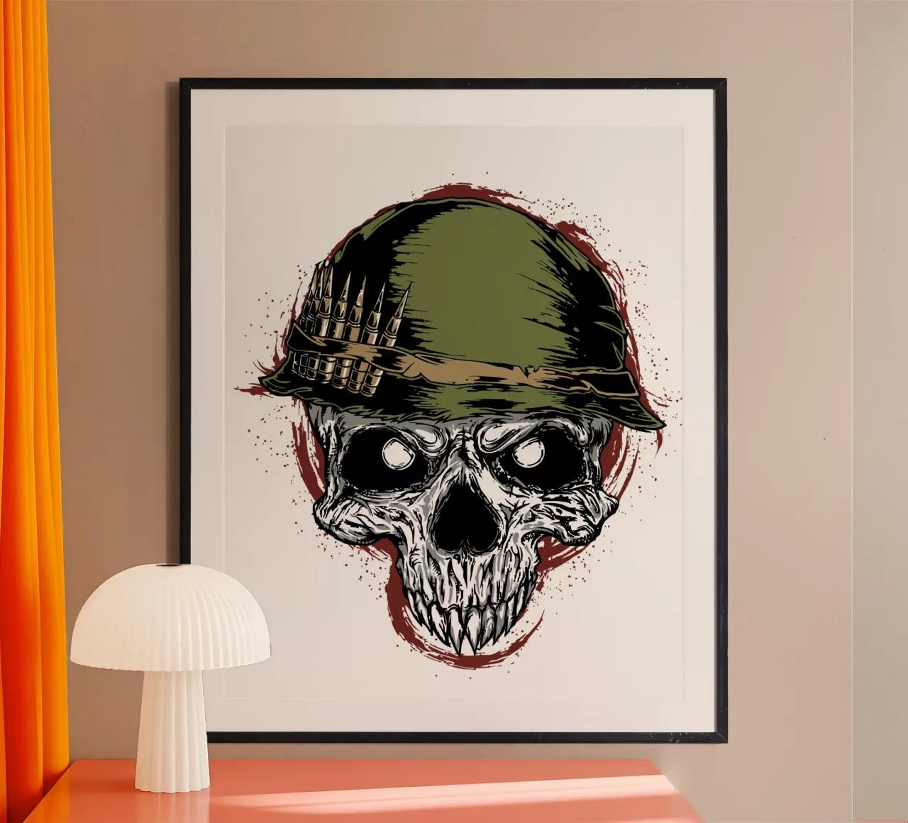 Testa di soldato Cranio Art Design poster con telaio in legno da nirwanaart