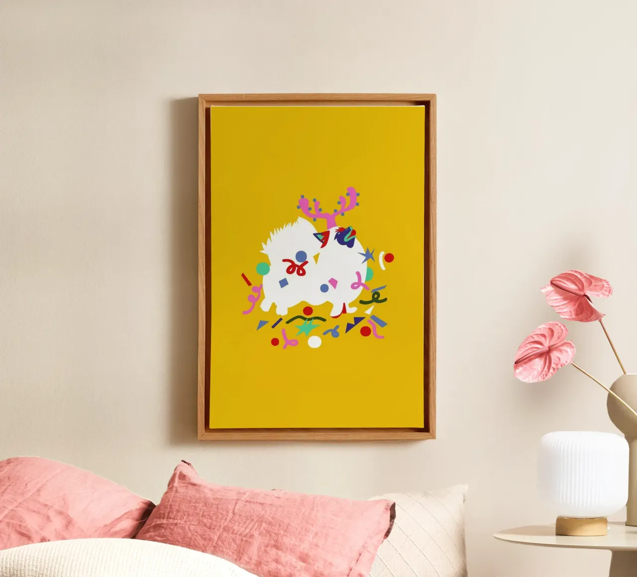Xmas Pom Pom canvas with Floater frame by Mariery Young