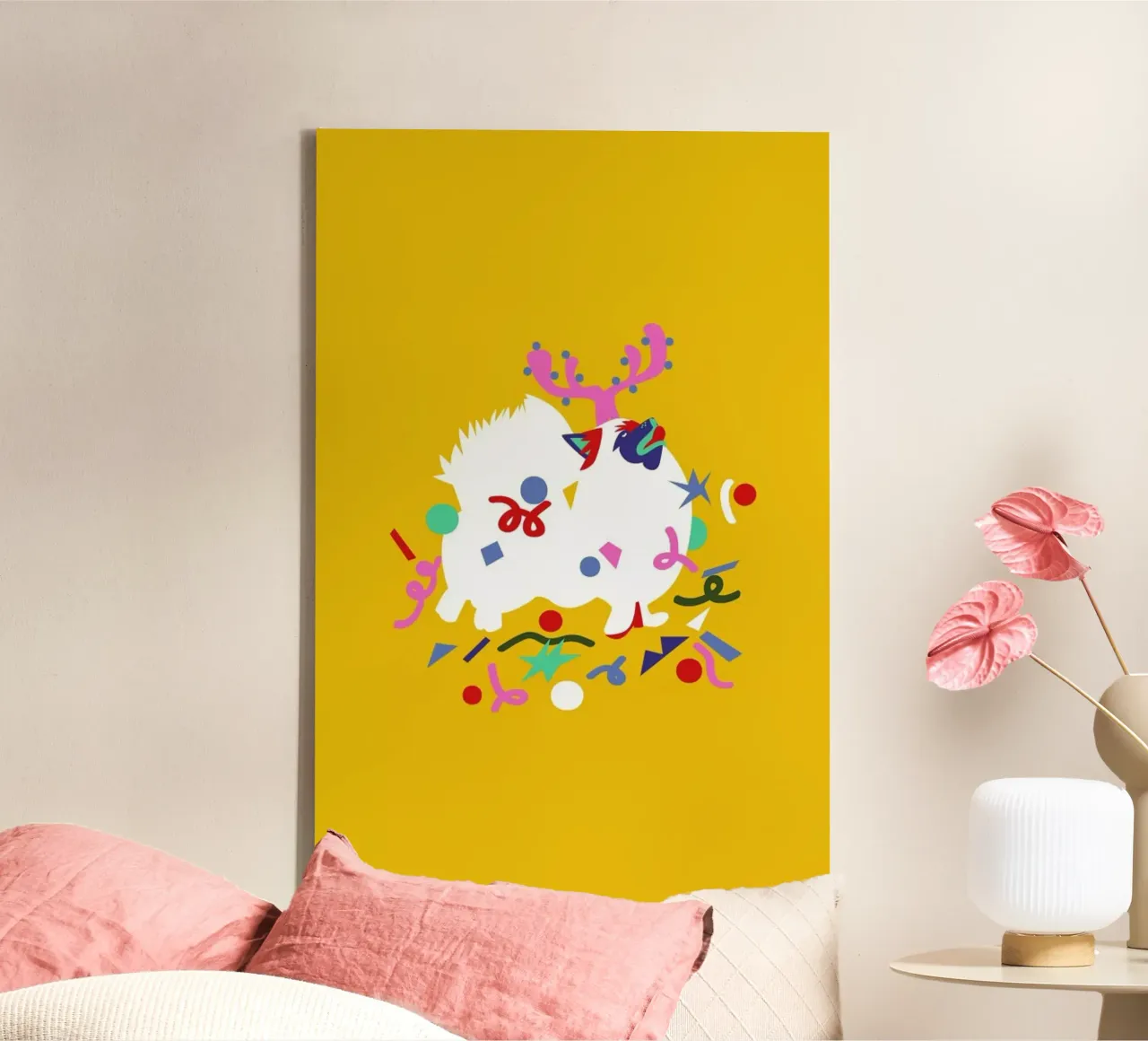 Xmas Pom Pom canvas with Floater frame by Mariery Young