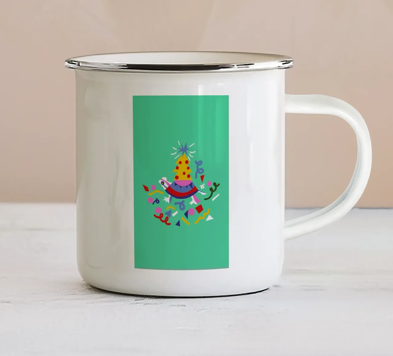 Turtle on Christmas taza de esmalte de Mariery Young