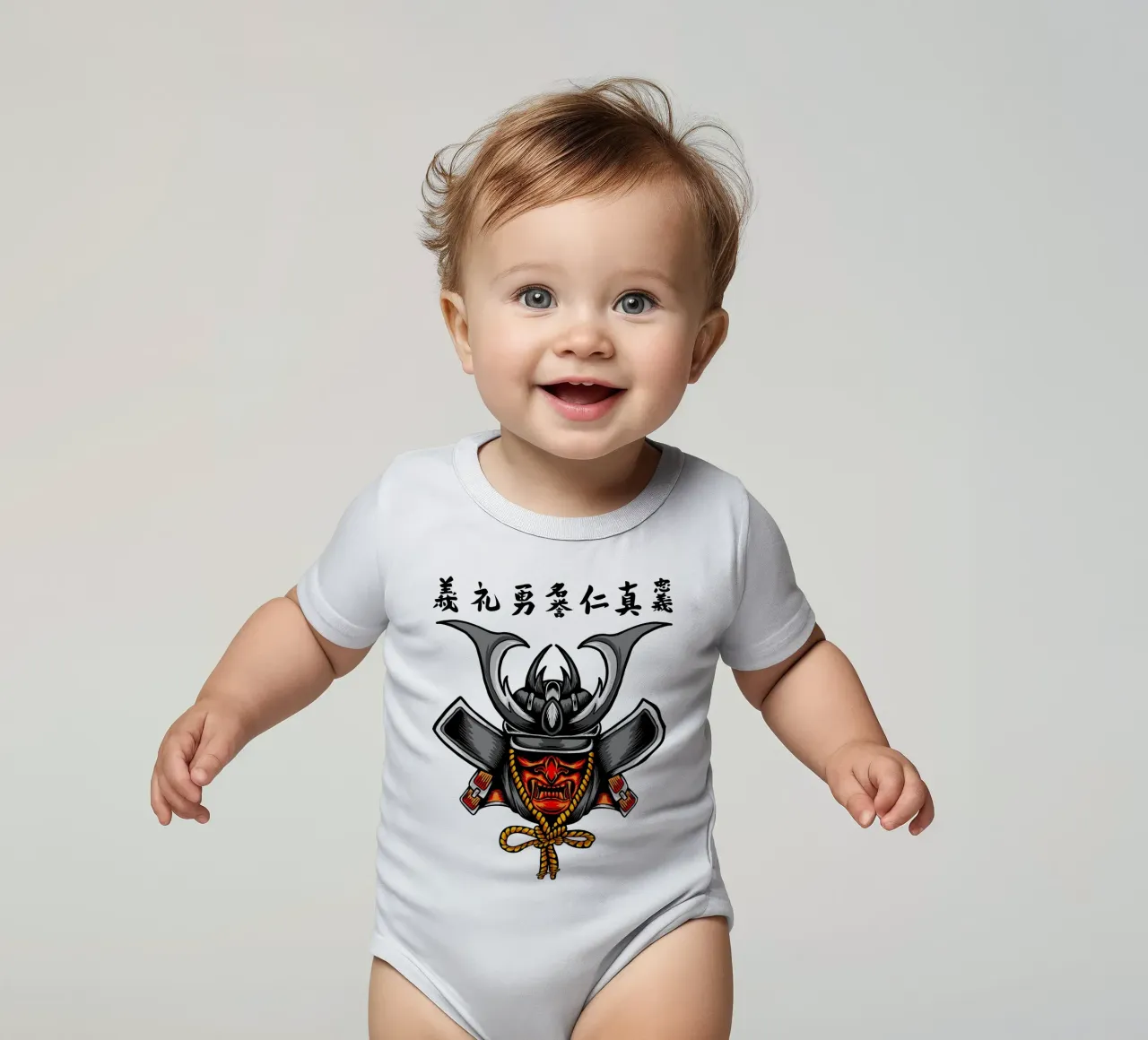 Design del volto di un samurai giapponese body neonato maniche corte da nirwanaart