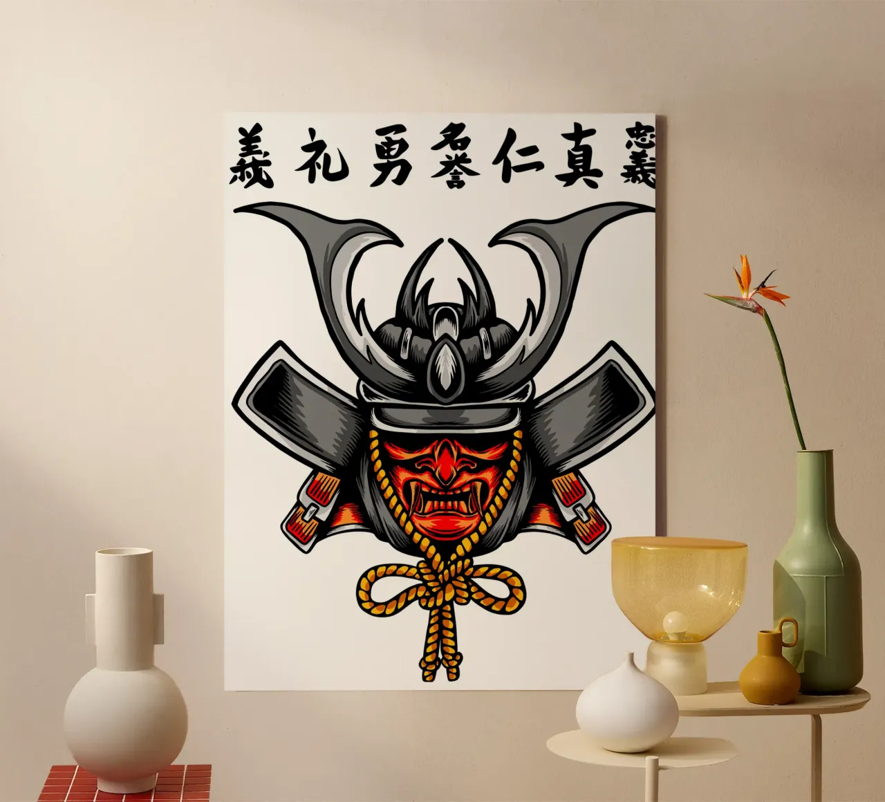 Design del volto di un samurai giapponese tela con Cornice a cassetta da nirwanaart
