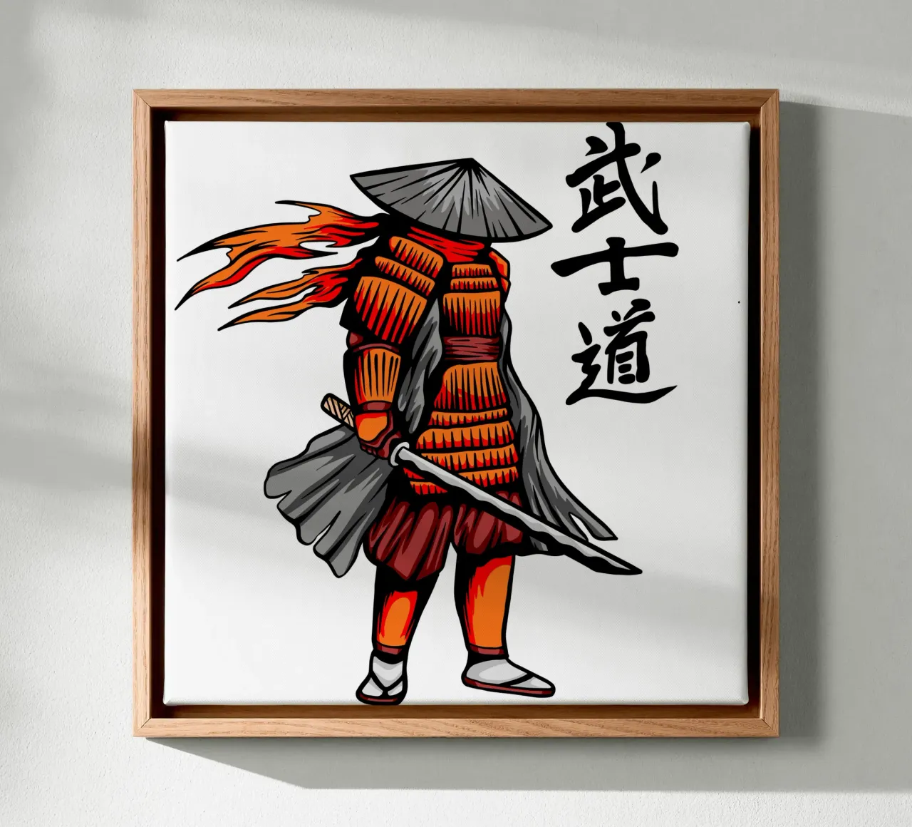 Japanse Samurai Vector Kunst Ontwerp canvas met Baklijst van nirwanaart