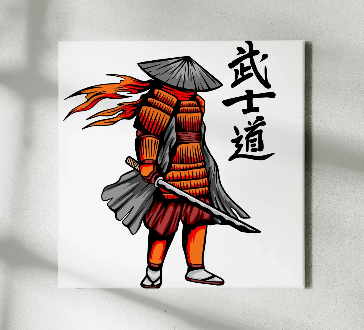 Japanse Samurai Vector Kunst Ontwerp canvas met Baklijst van nirwanaart
