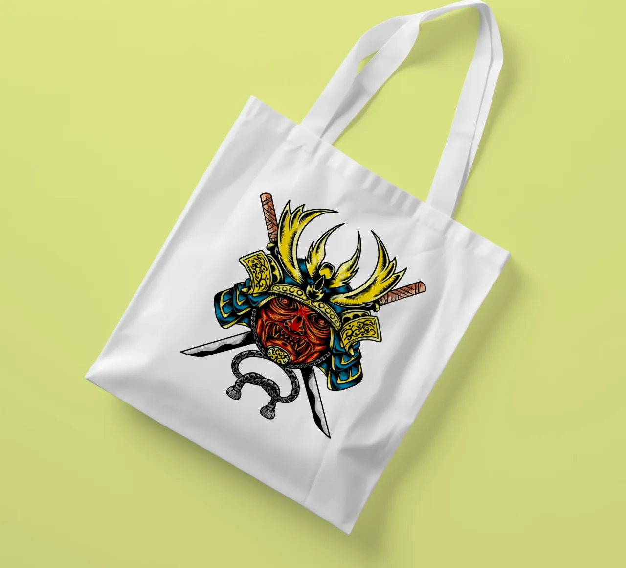 Japans Samurai Masker Vector Kunstontwerp jute draagtas van nirwanaart