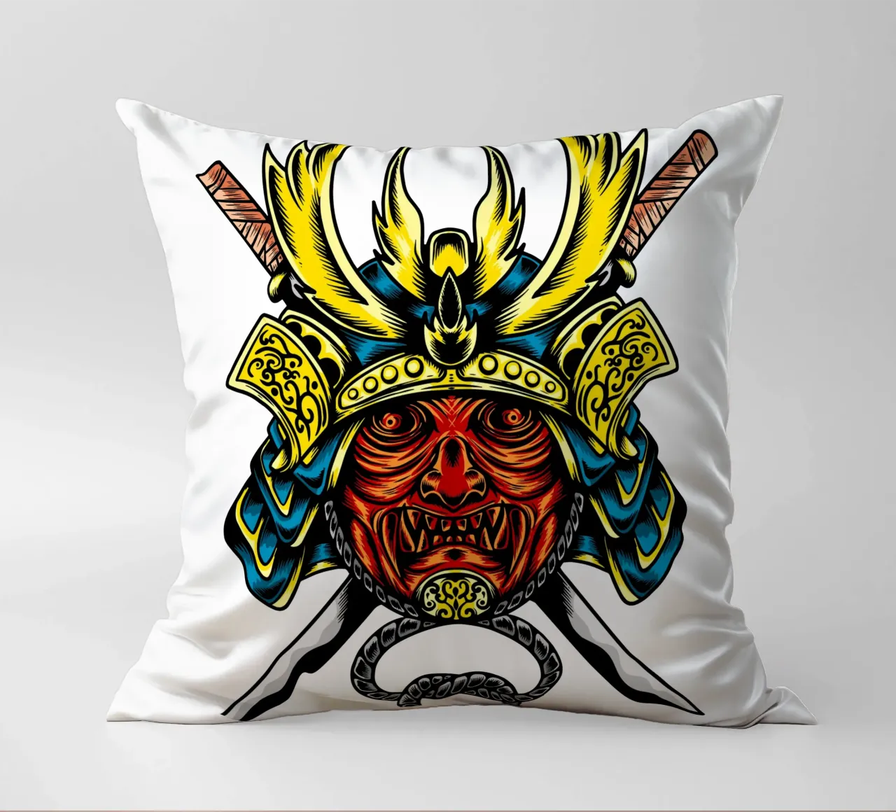 Maschera di samurai giapponese Vector Art Design cuscino da nirwanaart