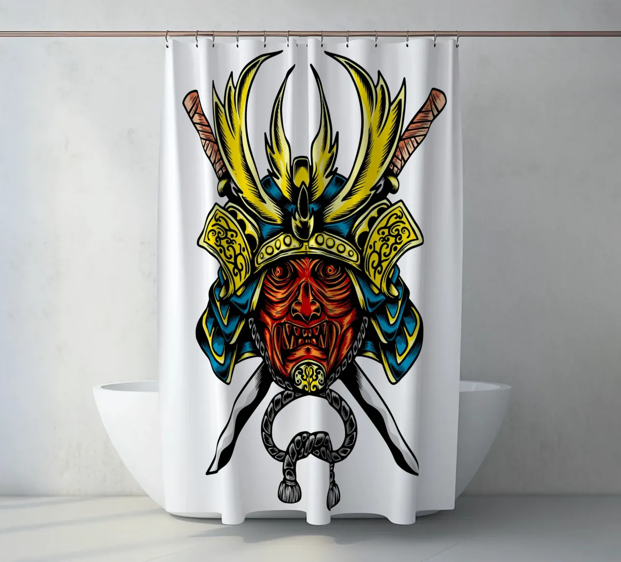 Japans Samurai Masker Vector Kunstontwerp douchegordijn van nirwanaart