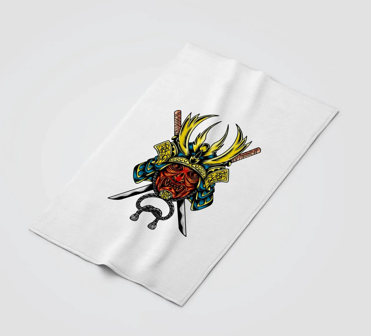 Japans Samurai Masker Vector Kunstontwerp fleecedeken van nirwanaart