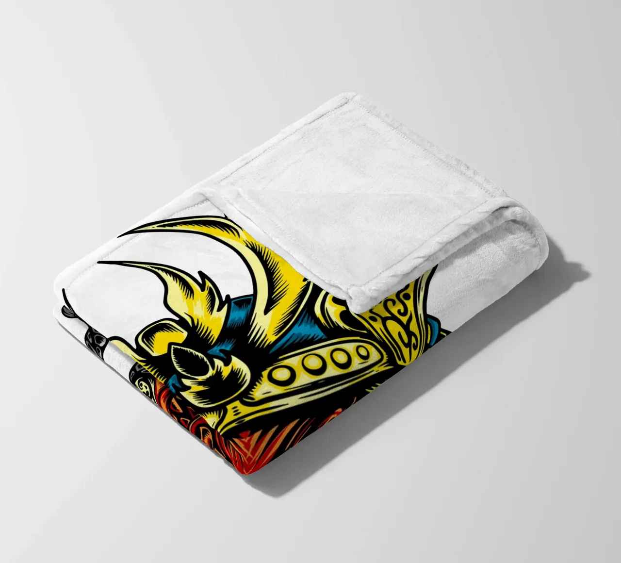 Japans Samurai Masker Vector Kunstontwerp fleecedeken van nirwanaart