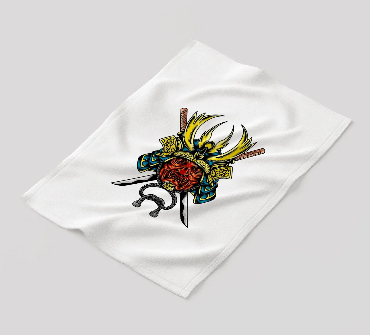Japans Samurai Masker Vector Kunstontwerp fleecedeken van nirwanaart