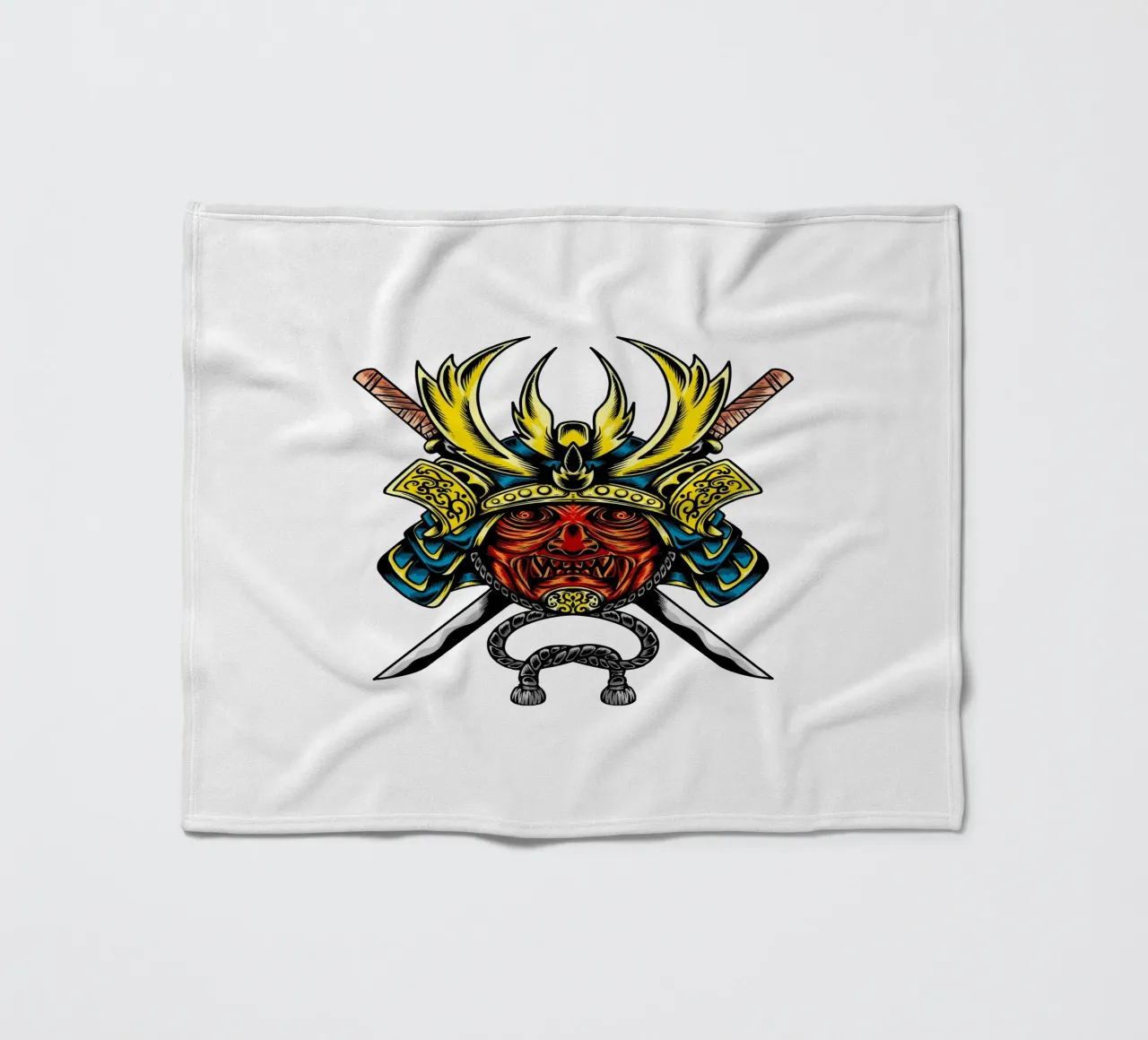 Japans Samurai Masker Vector Kunstontwerp fleecedeken van nirwanaart