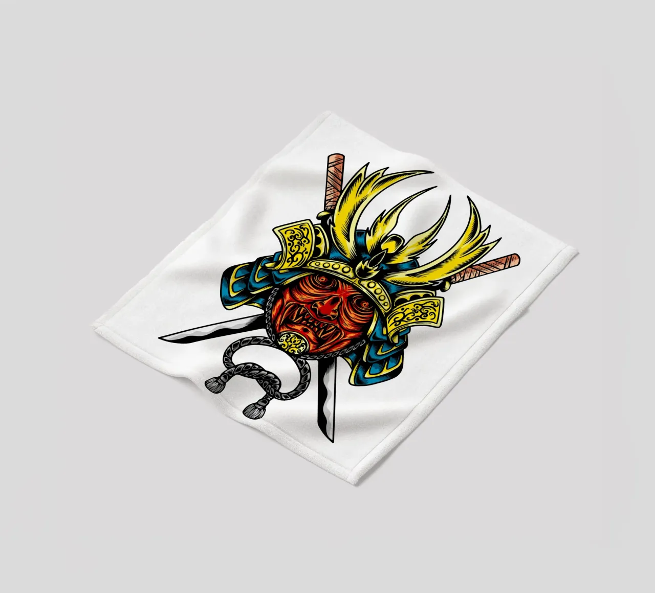 Japans Samurai Masker Vector Kunstontwerp fleecedeken van nirwanaart