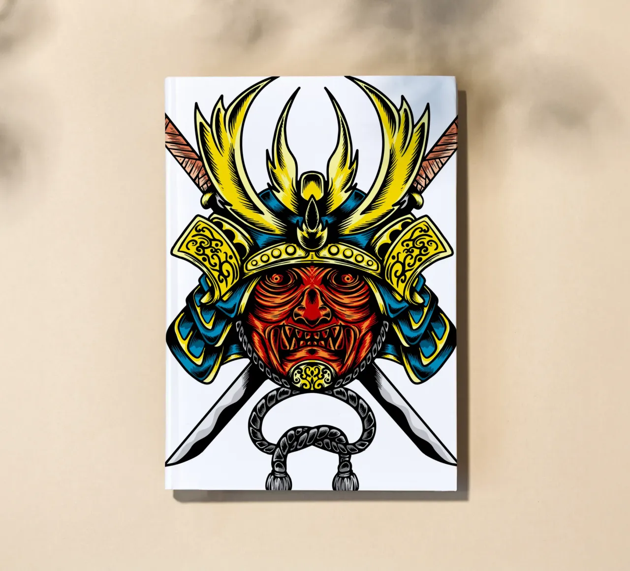 Japanese Samurai Mask Vector Art Design notebook by nirwanaart