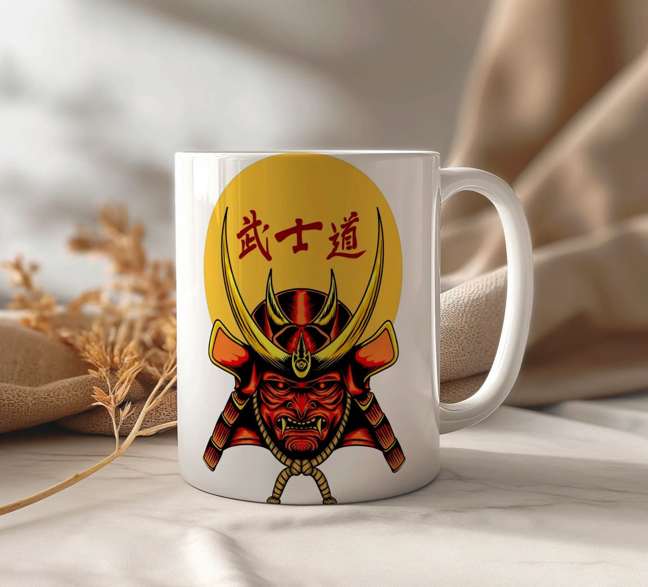 Samurai Mask Vector Art Design tazza in ceramica da nirwanaart