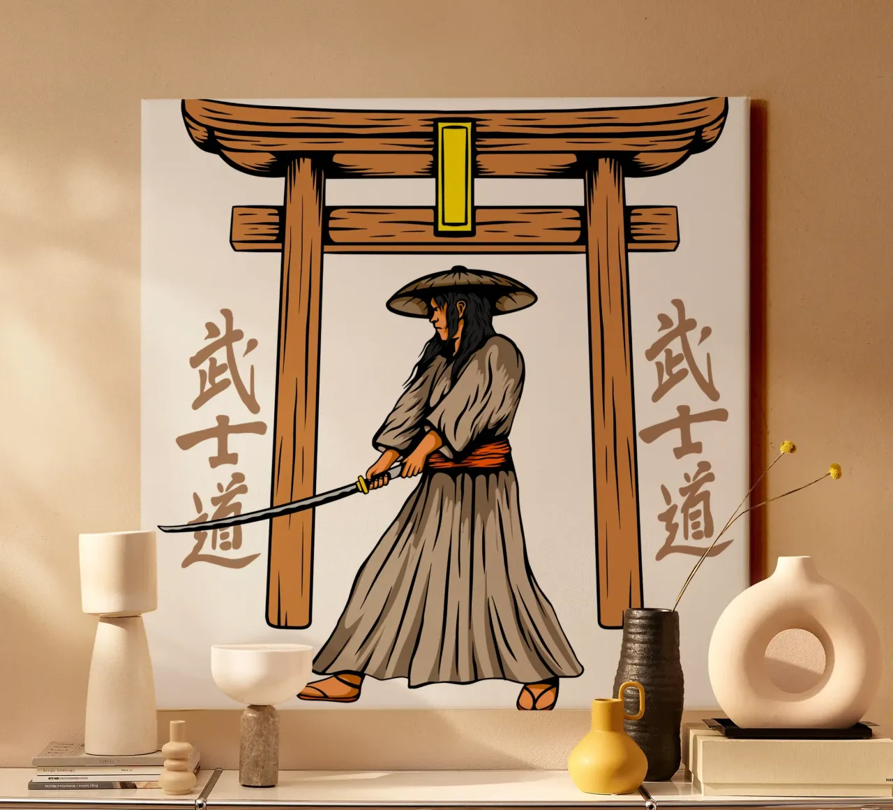 Samurai Japanse Katana Vector Kunstontwerp canvas van nirwanaart