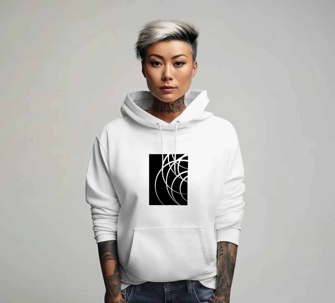 Linee bianche circolari minimaliste felpa con cappuccio da MODERN NUANCE