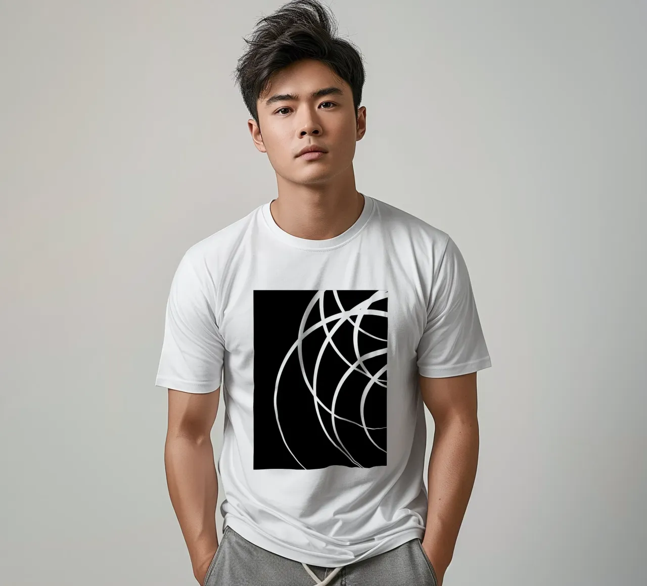 Minimalist Circular White Lines t-shirt by MODERN NUANCE
