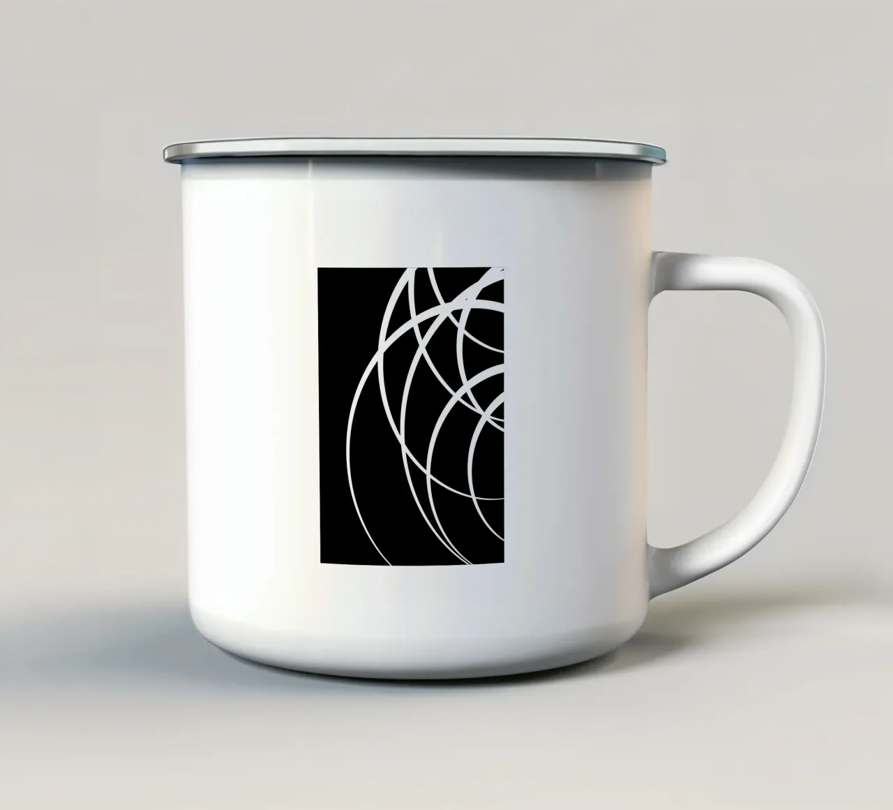 Minimalist Circular White Lines enamel mug by MODERN NUANCE
