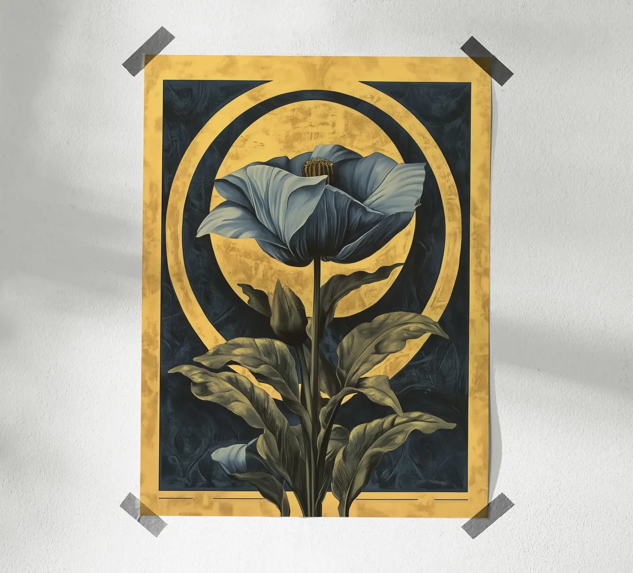 Art déco Fiore blu poster con telaio in legno da Little Things