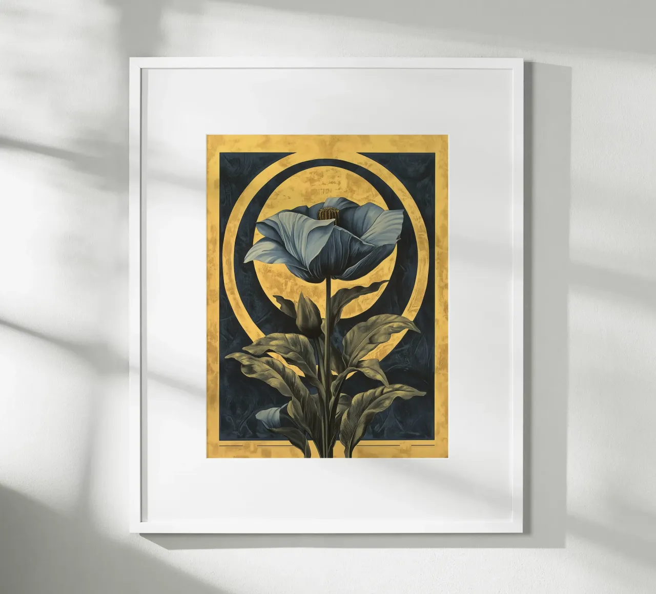 Art déco Fiore blu poster con telaio in legno da Little Things