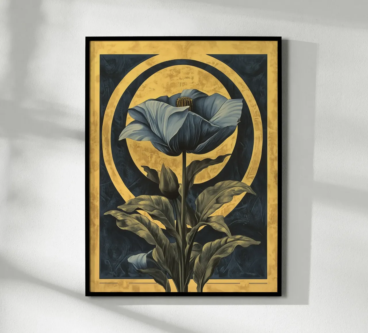 Art déco Fiore blu poster con telaio in legno da Little Things