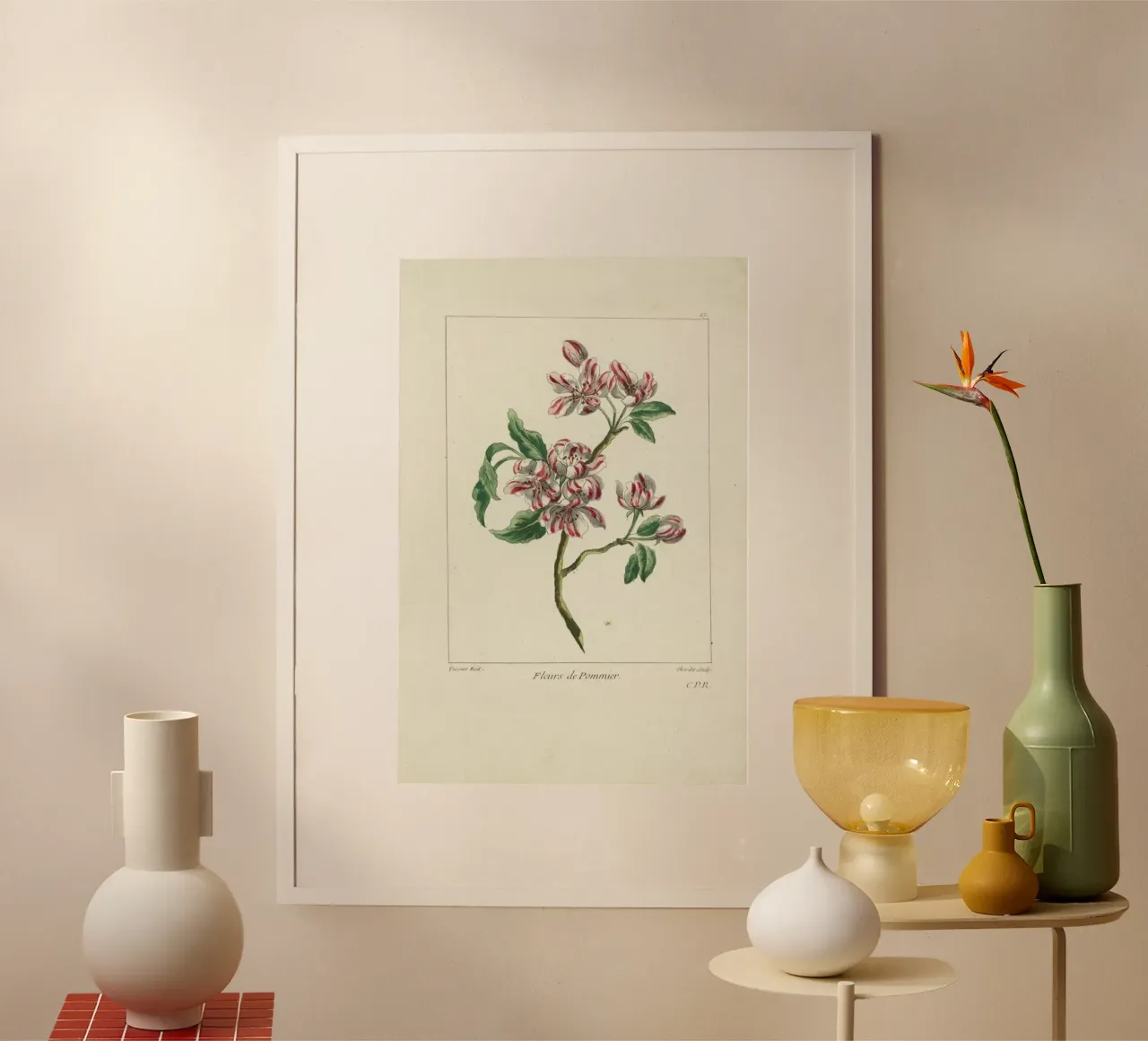 Juste Chevillet, Fleurs de pommier Caillou Marguerite, 1755 - Juste Chevillet poster con marco de madera de Artokoloro Quint Lox Ltd