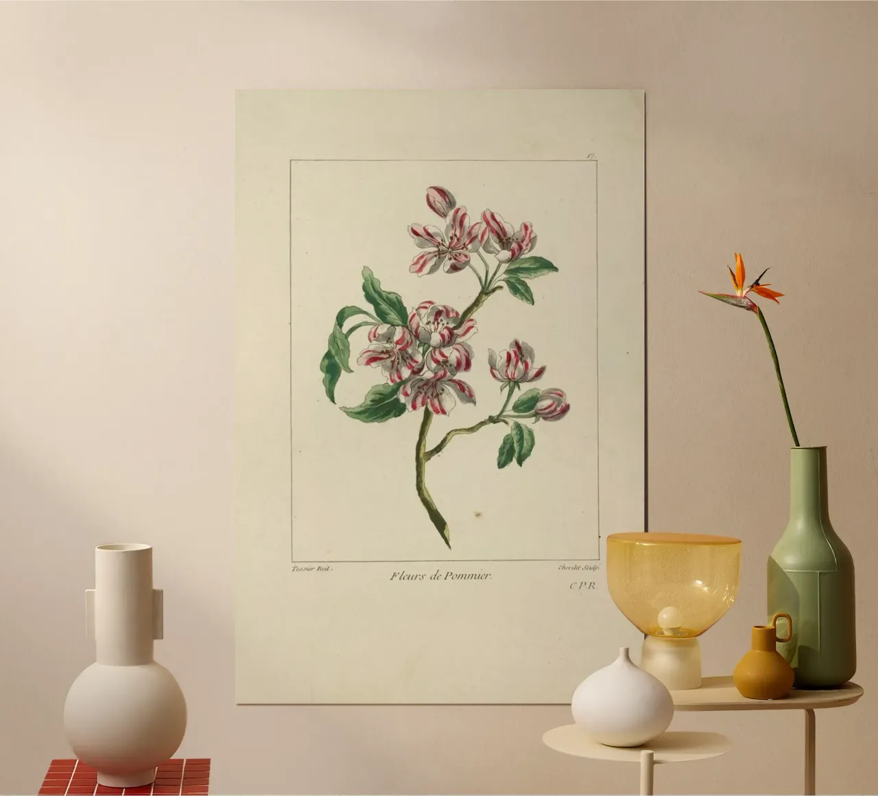 Juste Chevillet, Fleurs de pommier Caillou Marguerite, 1755 - Juste Chevillet poster con marco de madera de Artokoloro Quint Lox Ltd