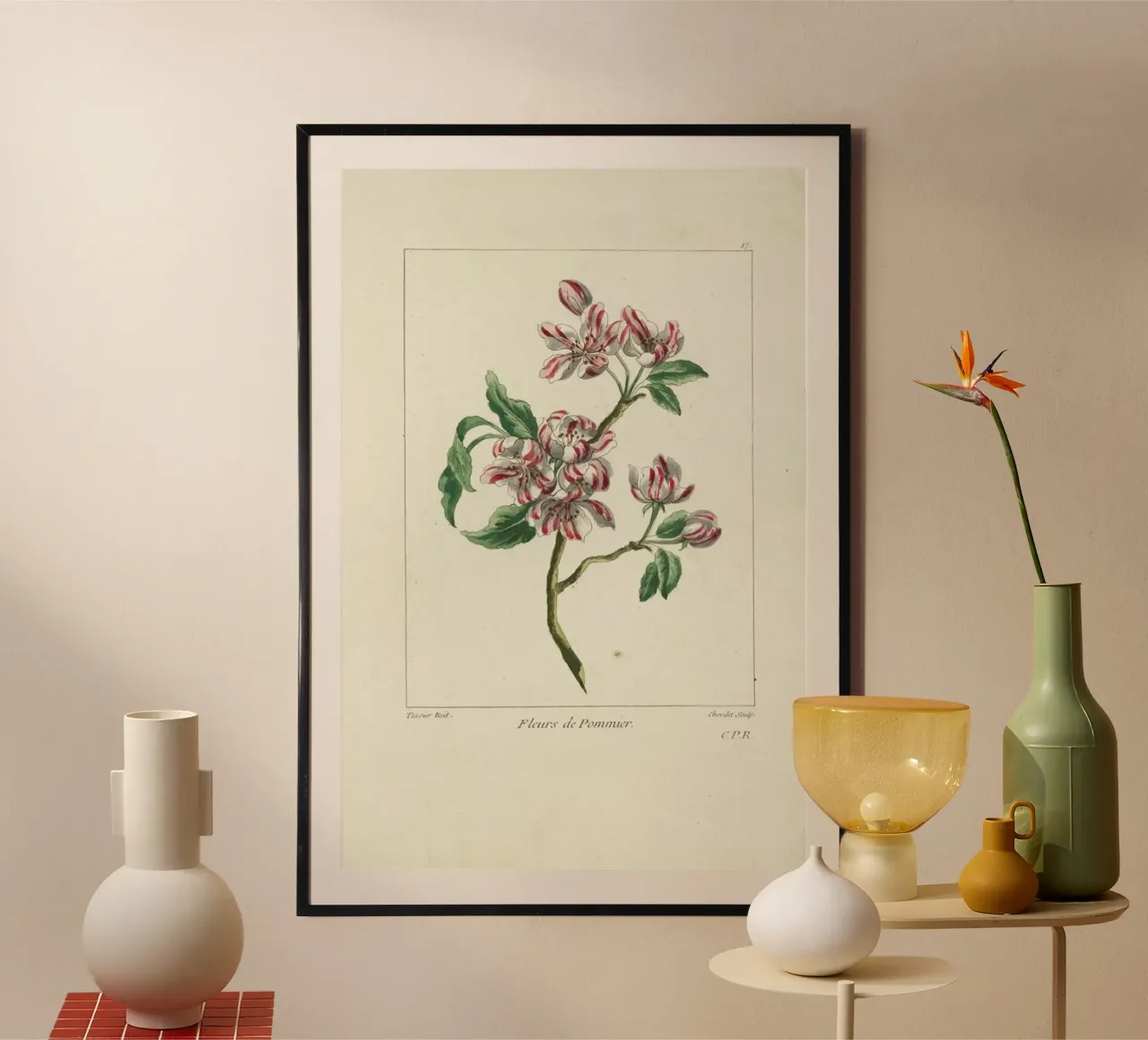 Juste Chevillet, Fleurs de pommier Caillou Marguerite, 1755 - Juste Chevillet poster con marco de madera de Artokoloro Quint Lox Ltd