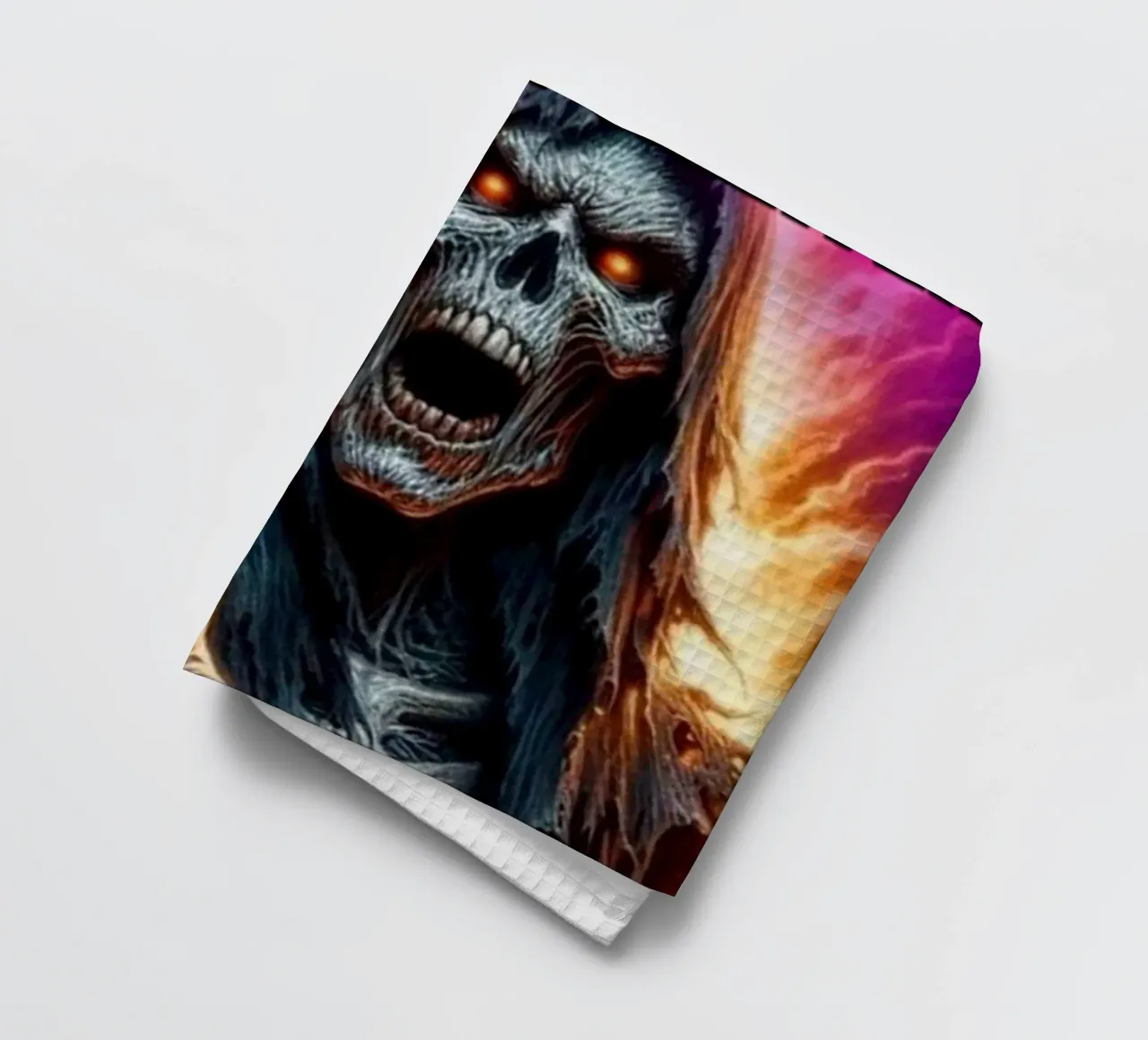 Evil Skeleton Funny Art Design tea towel by samaras